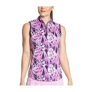 Sport Haley Paradise Print Purple Sleeveless 1/4 Zip Polo Sz L Golf Tennis NEW